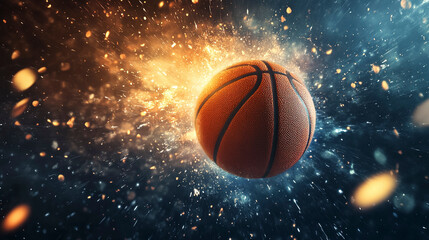 Fototapeta premium Basketball in Explosive Energy Burst with Fire and Sparks 