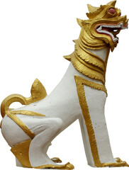 Picture of a lion statue in Thailand, used in Buddhism. Transparent background.