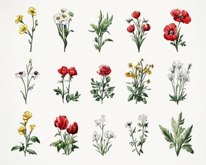 A vibrant collection of assorted flowers, featuring bright tulips, delicate daisies, and fragrant roses, arranged artfully in a rustic wooden vase, showcasing nature's beauty.