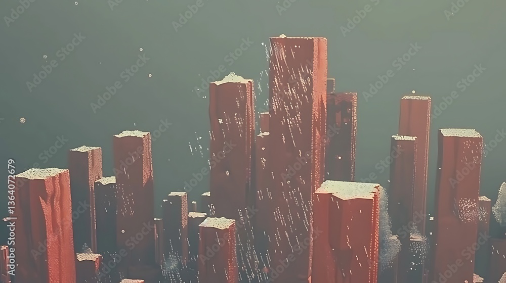 Aufkleber abstract cityscape with vertical blocks and falling particles features