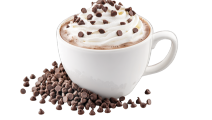 a steaming cup of hot chocolate topped with whipped cream and ch