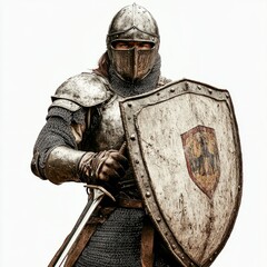knight in full battle gear, white background