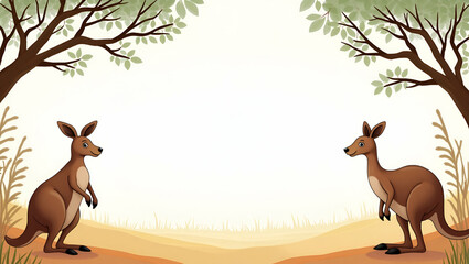 Fototapeta premium Playful Kangaroos and Elegant Emus Frame Festive Copy Space for Australia Day: Perfect Photo Stock Concept with Empty Space for Your Celebratory Messages