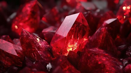 A cluster of radiant red crystals illuminated in the soft glow