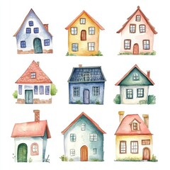 Watercolor Collection of Cute, Colorful Homes