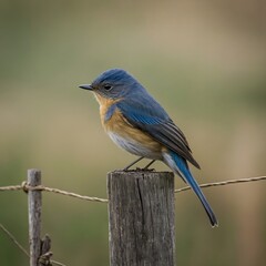 Nature's Resting Spot: A Dull Blue Flycatcher on a Fence Post
