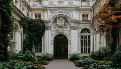 Fototapeta premium Ornate building, courtyard garden