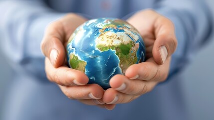 holding small globe showing europe in the background