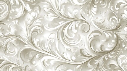 Elegant White Floral Pattern with Swirling Designs, Elegant white floral pattern with intricate swirling designs and leaves
