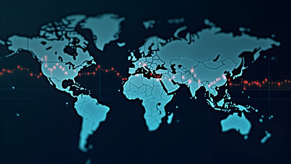 Fototapeta premium Global Financial Market Analytics Graph on World Map with Stock Markets & Traders Dashboard Vector