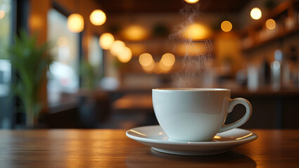 Cozy Caf? Interior Scene with Copy Space for International Coffee Day Marketing Materials - Perfect Stock Photo Concept Featuring Inviting Ambiance and Empty Space on the Left Side