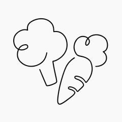 Carrot & broccoli vegetable, minimal line art illustration vector