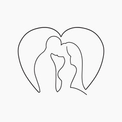 Kissing couple heart, minimal line art illustration vector