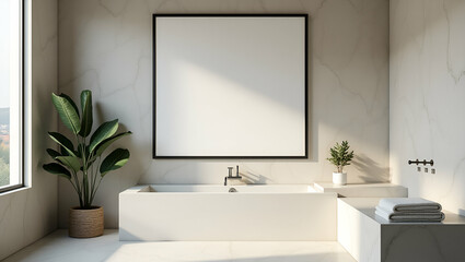 Modern Spa-Like Bathroom Design: Bathtub & Stylish Wall Frame Decor