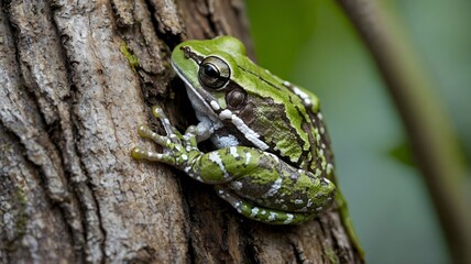 Cope's Gray Treefrog Camouflaged on Tree Bark, Blending with Nature