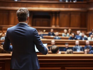 Lawyer in Courtroom Giving Argument