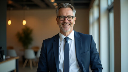 Fototapeta premium Elegant Business Portrait: Confident CEO in Stylish Office Attire