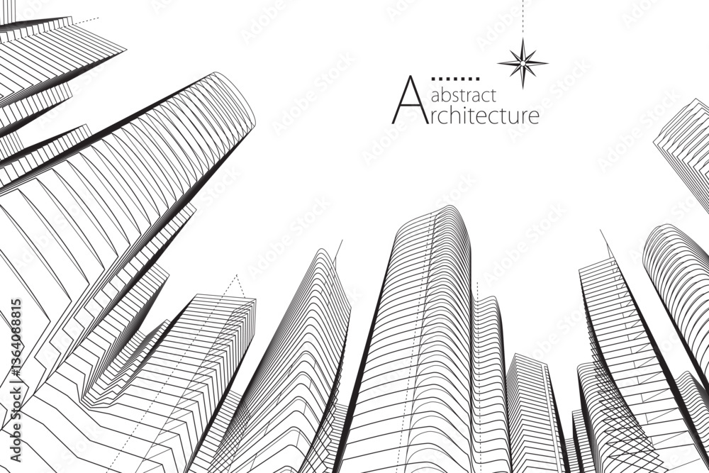 Poster 3d illustration of an abstract concept showcasing imaginative architectural perspective line drawing