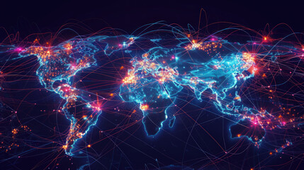 Global cyber threat map showcasing hacking activity and data flow