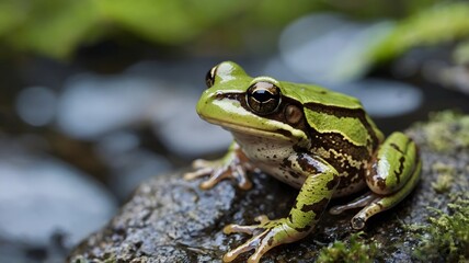 Boreal Chorus Frog Perched on Twig with Misty Forest Background