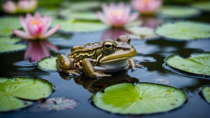 Boreal Chorus Frog on Wet Log Amid Misty Morning Forest