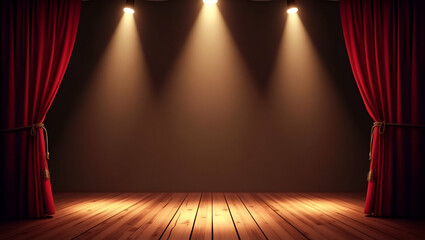 Theater Masks and Spotlight Beams Border Frame: Perfect Copy Space for World Theatre Day Promotions in Photo Stock Concept