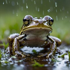 Whimsical Boreal Chorus Frog on Mushroom in Magical Forest
