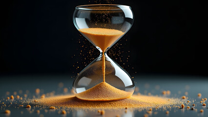 Infinitely dividing hourglass where sand particles fractalize upon impact, creating exponentially complex flow patterns that form 3D Mandelbrot accumulations.