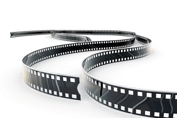 A curled film strip on a white background, symbolizing photography and cinema.