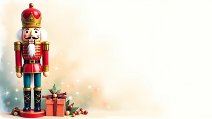 Festive Watercolor Nutcracker Soldier Illustration for Holiday Cheer in Stock