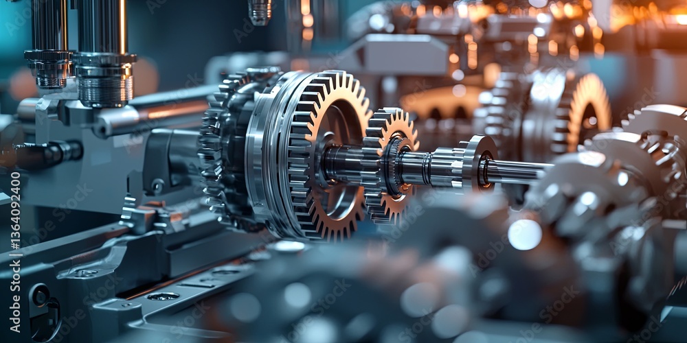 Poster precision engineering equipment with metal gears and components showcasing advanced manufacturing te
