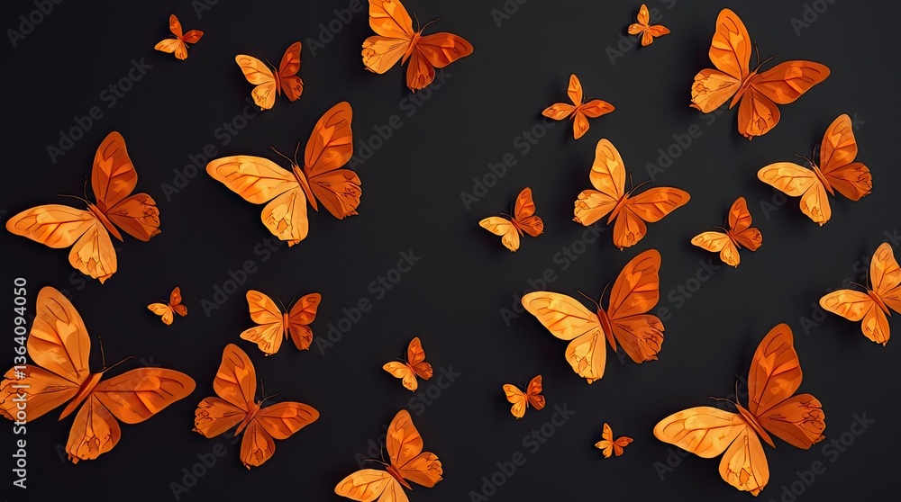 Poster a display of orange butterflies against a dark backdrop highlights their intricate patterns and vibr