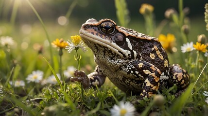 Oak Toad Jumping Between Mossy Rocks in Lush Forest