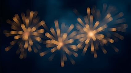 Obraz premium Flat gold dark blue fireworks bokeh new year eve abstract background holiday concept as Glittering gold and blue fireworks paired with bokeh lights create a festive and elegant backdrop for New Year E