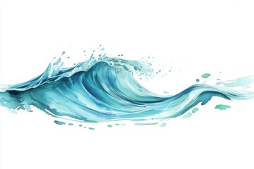 Obraz premium A vibrant watercolor illustration of a dynamic ocean wave, showcasing shades of blue and green, with splashes of water capturing the movement and energy of the sea.