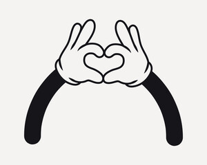 Cartoon heart hands, gesture line art illustration vector