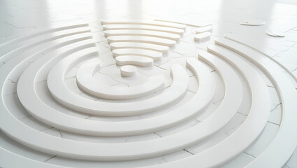 Obraz premium Flat Layer Concentric Circuit Arcs on Minimal White Tile: Bold Metallic Lines & Radial Microchip Forms for a Clean, Complex Look in Corporate Communication - Cute Vector Illustration for Smart Busines