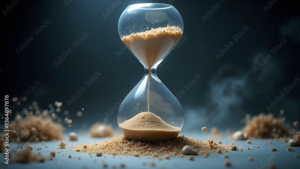 Poster quantum dream hourglass with unpredictably relocating neck that creates impossible sand flow pattern
