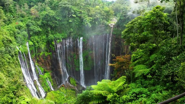 Tumpak Sewu Waterfall Java Indonesia Drone Fly Over railing