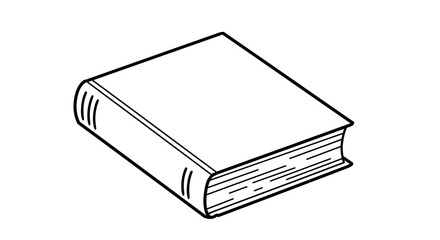 Simple line art illustration of a closed book with visible spine and pages, symbolizing knowledge and learning.