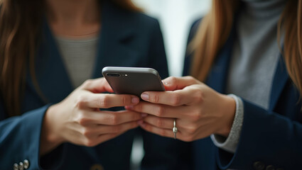 Close-Up of Friends Interacting with Smartphone: A Visual Representation of Social Connectivity and Technology Use in Stock Photography with Empty Space for Text