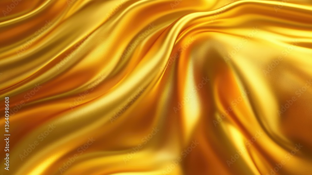 Aufkleber a close-up view of luxurious golden silk fabric with flowing waves and soft textures. creating an el
