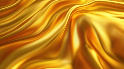 A close-up view of luxurious golden silk fabric with flowing waves and soft textures. creating an elegant and rich atmosphere. ideal for fashion or interior design contexts