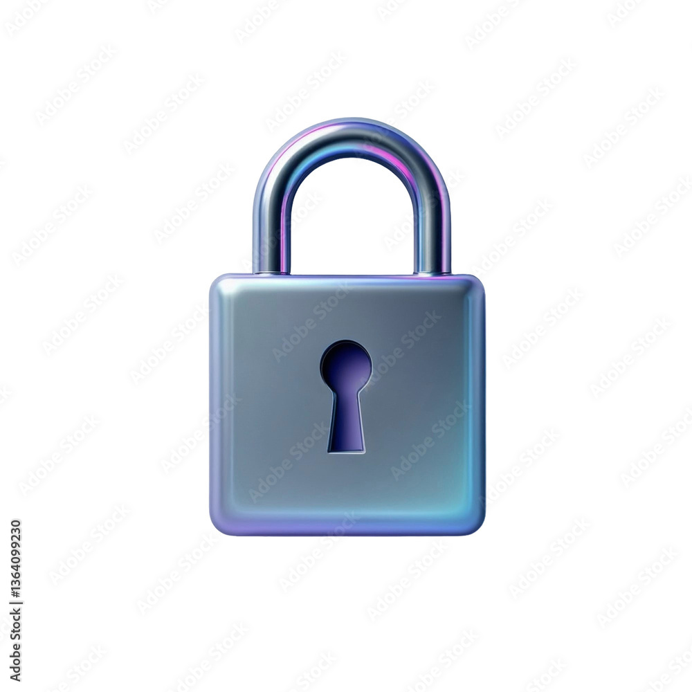 Poster a shimmering iridescent padlock symbolizing digital security and data protection with a smooth metal