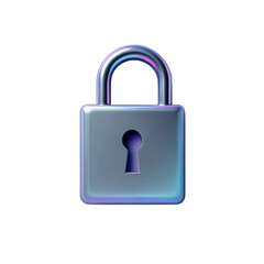 A shimmering iridescent padlock symbolizing digital security and data protection with a smooth metallic finish.