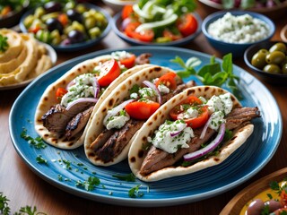 Gyros (Greece): A Mouthwatering Blend of Spiced, Rotisserie-Cooked Meat, Fresh Toppings, and Creamy Tzatziki, Wrapped in Warm Pita for the Perfect Mediterranean Bite
