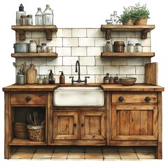 Rustic Farmhouse Kitchen Sink and Cabinets A Charming Illustration of Country Kitchen Design.