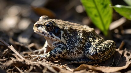 Obraz premium Eastern Narrow-Mouthed Toad in Shade with Sunlit Ground Patterns