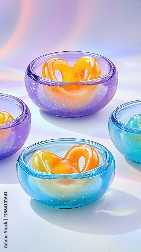 Poster vibrant array of colorful bowls displayed together showcasing various shapes and textures