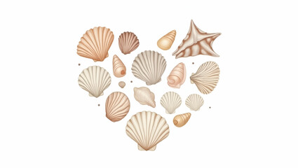 Fototapeta premium Charming Flat Seashells in Heart Shape - Hand-Drawn Watercolor Clipart for Nursery Art & Decorations | Cute Vector Illustration for Smart Business Use